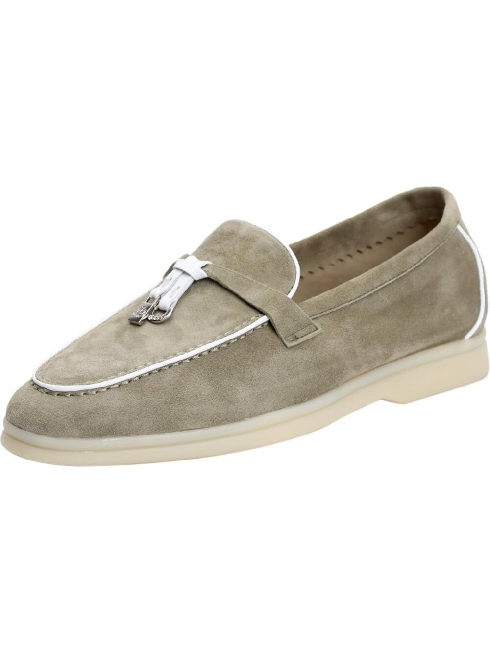 Women's Sage Green/White Comfortable Suede Loafers Flats Slip-On Penny Shoes